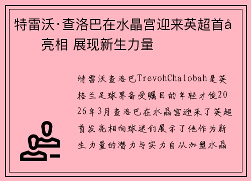 特雷沃·查洛巴在水晶宫迎来英超首发亮相 展现新生力量